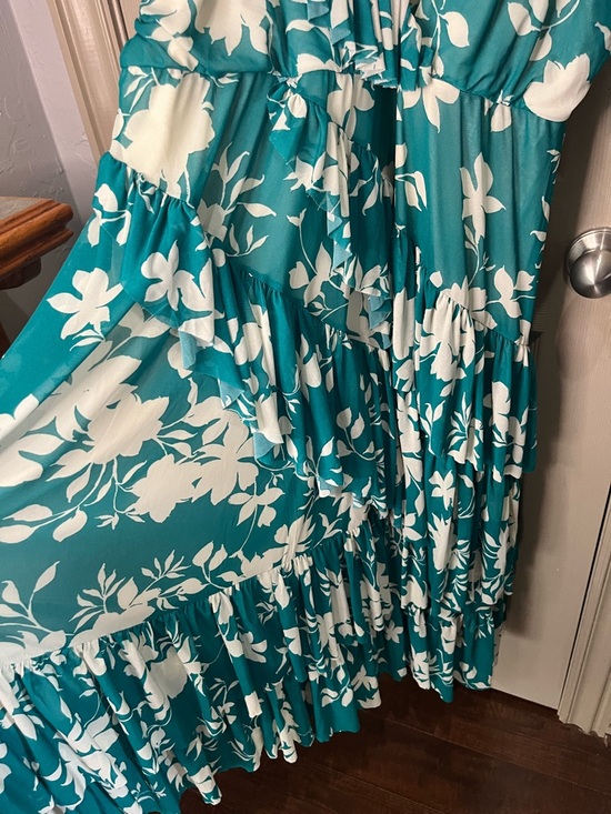 Torrid 3 Teal & White One-Shoulder Floral Midi Dress, Beach, Party - Picture 6 of 9